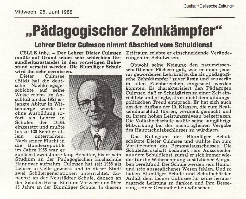 P�dagogischer Zehnk�mpfer - Lehrer Dieter Culmsee nimmt Abschied vom Schuldienst