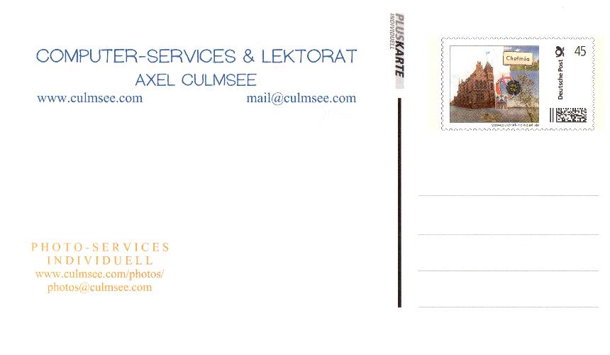 the POSTCARD with "Culmsee stamp", Germany, March 2009, via plusbrief-individuell.de edited by Axel Culmsee